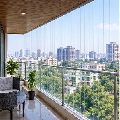 Invisible Grills for Curved Balcony installation example